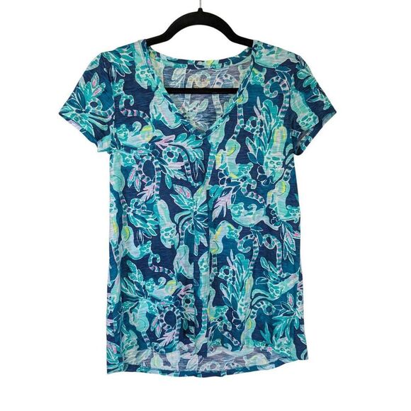 Lilly Pulitzer Top  All Over Print Floral Etta T-Shirt Tropical Beach Women's XS - Picture 1 of 4